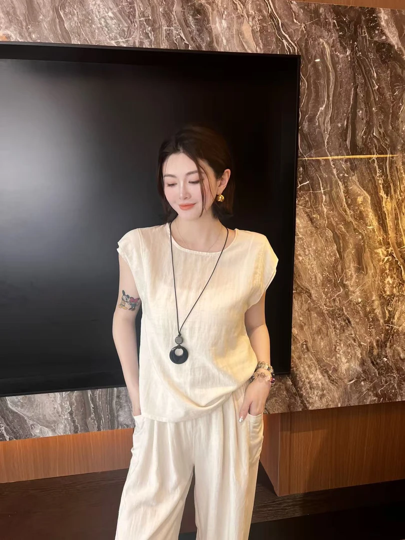 夏季休闲简约洋气莱赛尔莱赛尔麻感时尚套装ZS062