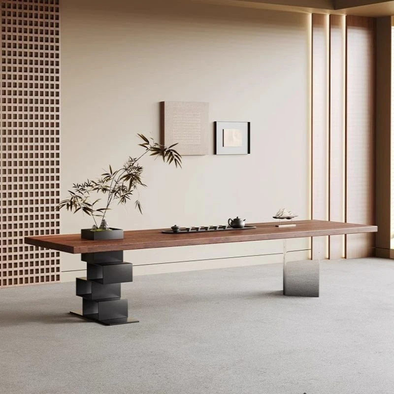 侘寂风设计茶桌简约创意办公桌客厅实木大板桌新中式茶台艺术书桌