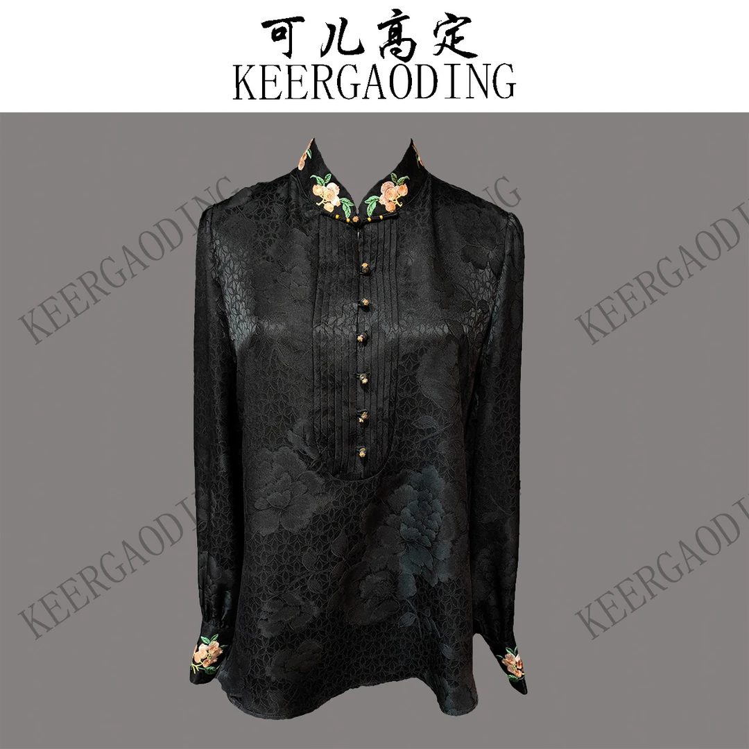 【可儿•高定】高端新中式国风设计师款桑蚕丝衬衫上衣BB-25330黑