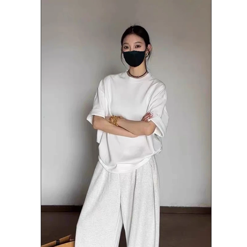 打底衫美式重磅240g纯色短袖t恤女夏季新款宽松百搭半袖上衣