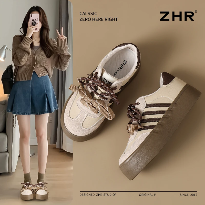 ZHR/则则厚底德训鞋女柔软舒适简约休闲女鞋百搭复古增高运动板鞋