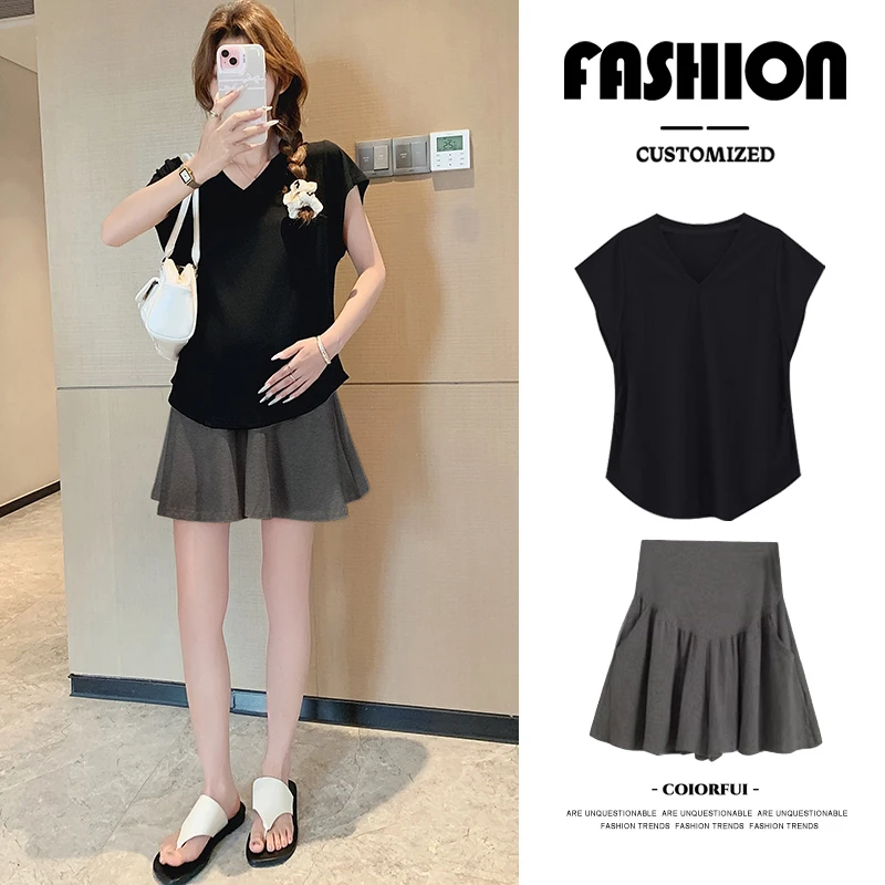 孕妇上衣短袖夏季薄款时尚两件套休闲百搭宽松小个子网红大码洋气