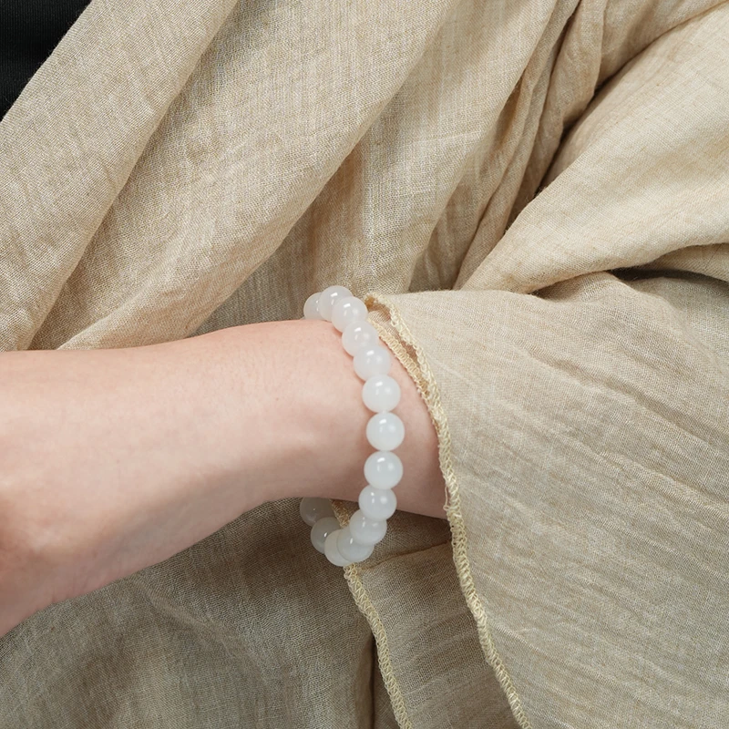 和田玉白玉圆珠手串气质轻奢百搭小众简约素圈老型单圈