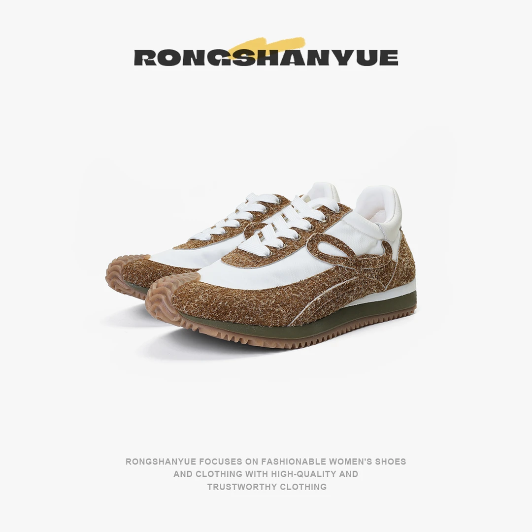 Rongshanyue雪花牛皮厚底阿甘鞋经典舒适百搭运动休闲鞋女B1213