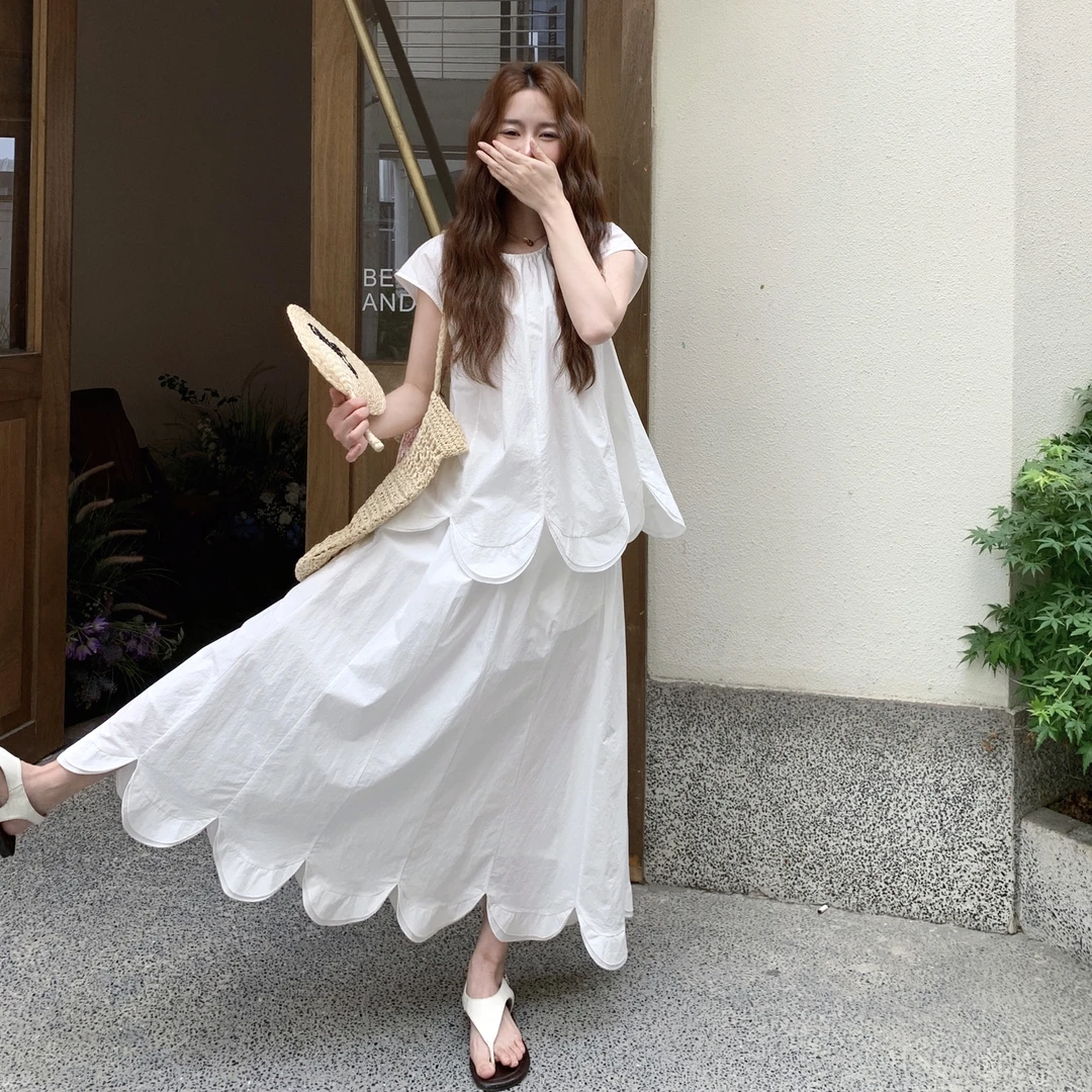 白色甜美奶乖套装女2025夏季新款设计感减龄花边上衣半身裙两件套