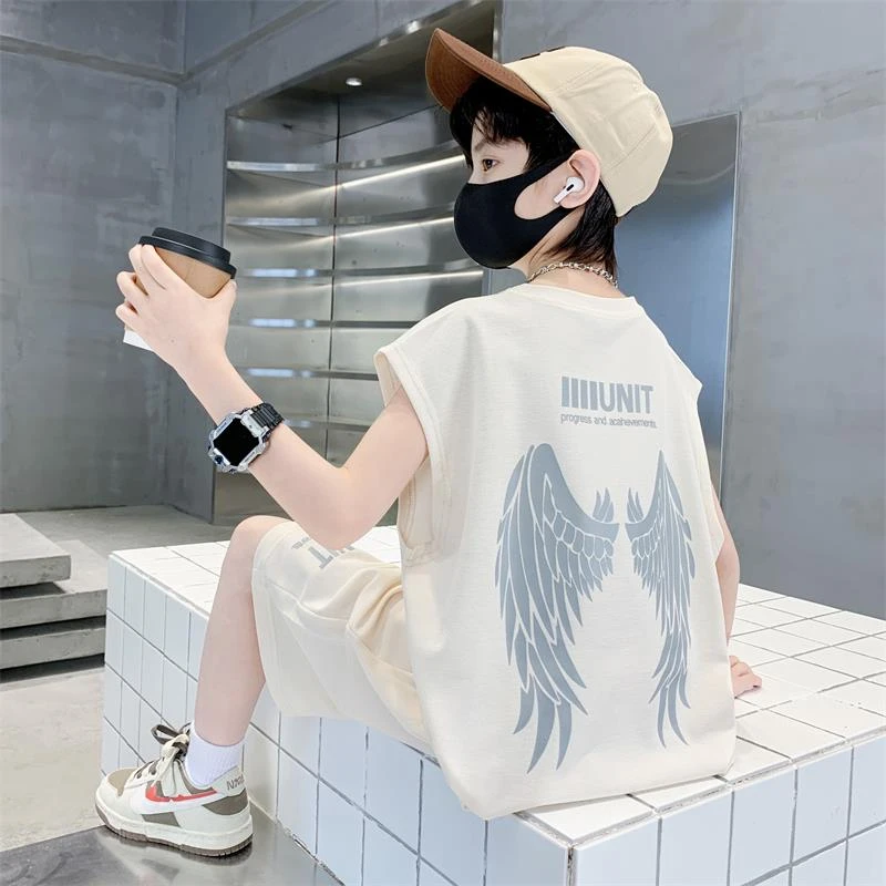 FAVMARTHA男童夏装套装儿童无袖痞帅2025新款中大童帅气时髦炸街