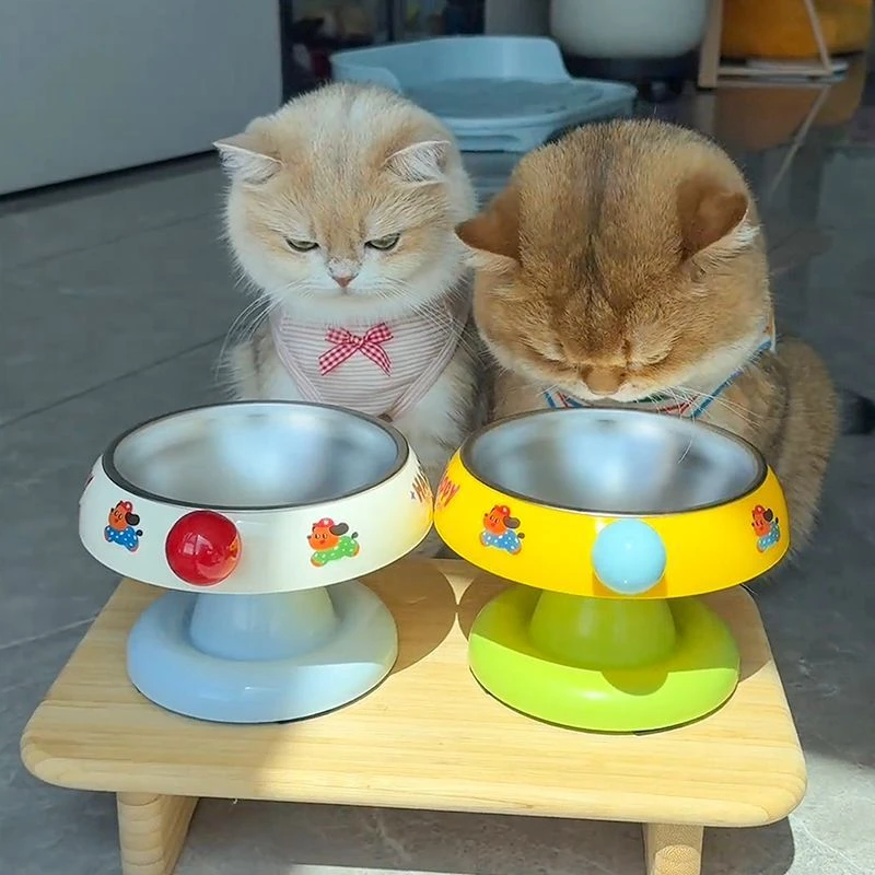 宠物高脚不锈钢护颈食盆不易打翻口径防黑下巴成猫防滑猫咪碗sq