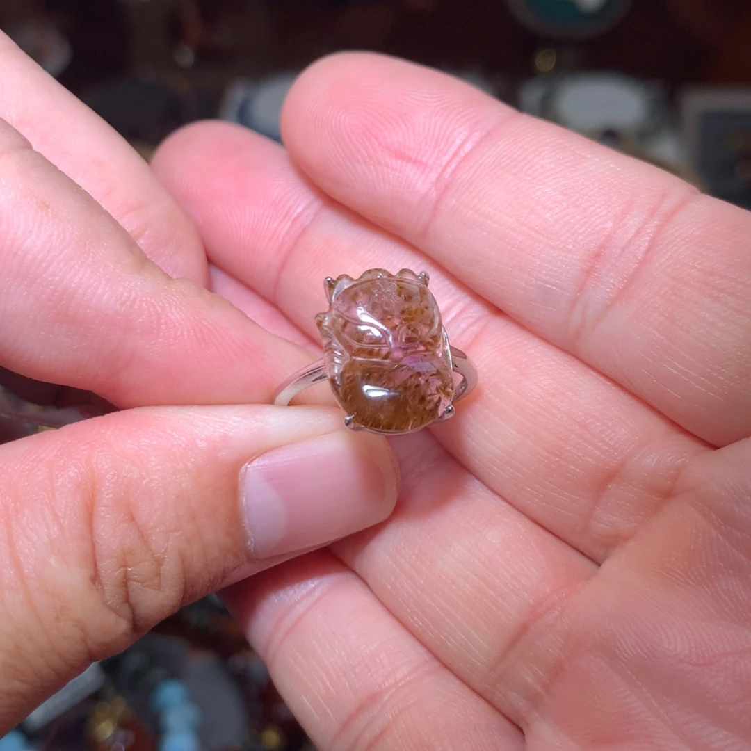 珠宝半成品水晶未镶嵌极光紫钛大头狐戒指