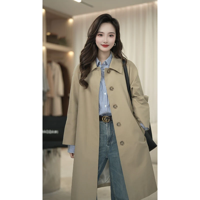 [TONFUNLY]2025年新款简约卡姆登短款风衣女外套宽松长袖