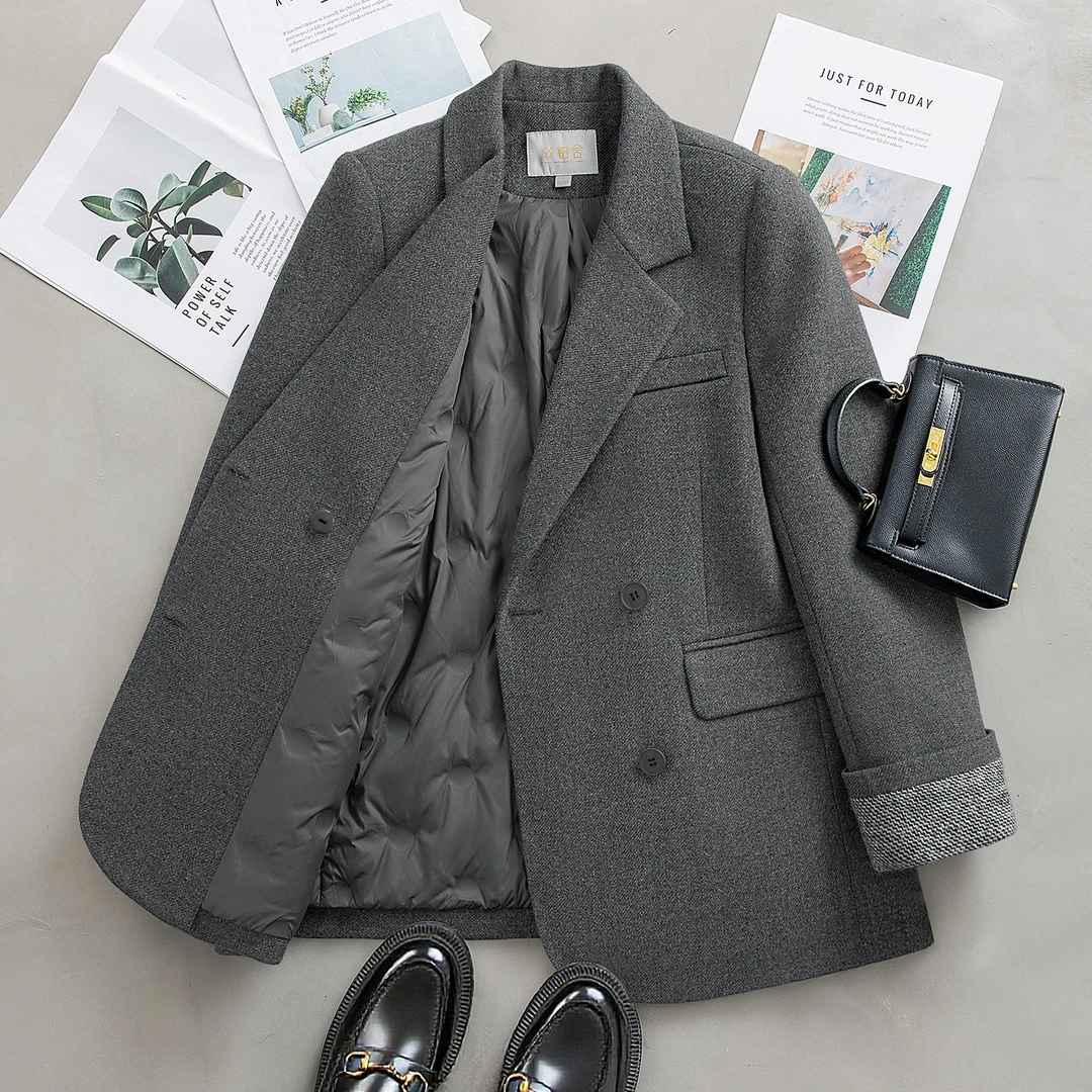 丝柏舍2025冬装新款时尚双排扣中长款90绒羽绒外套S53B2579Y