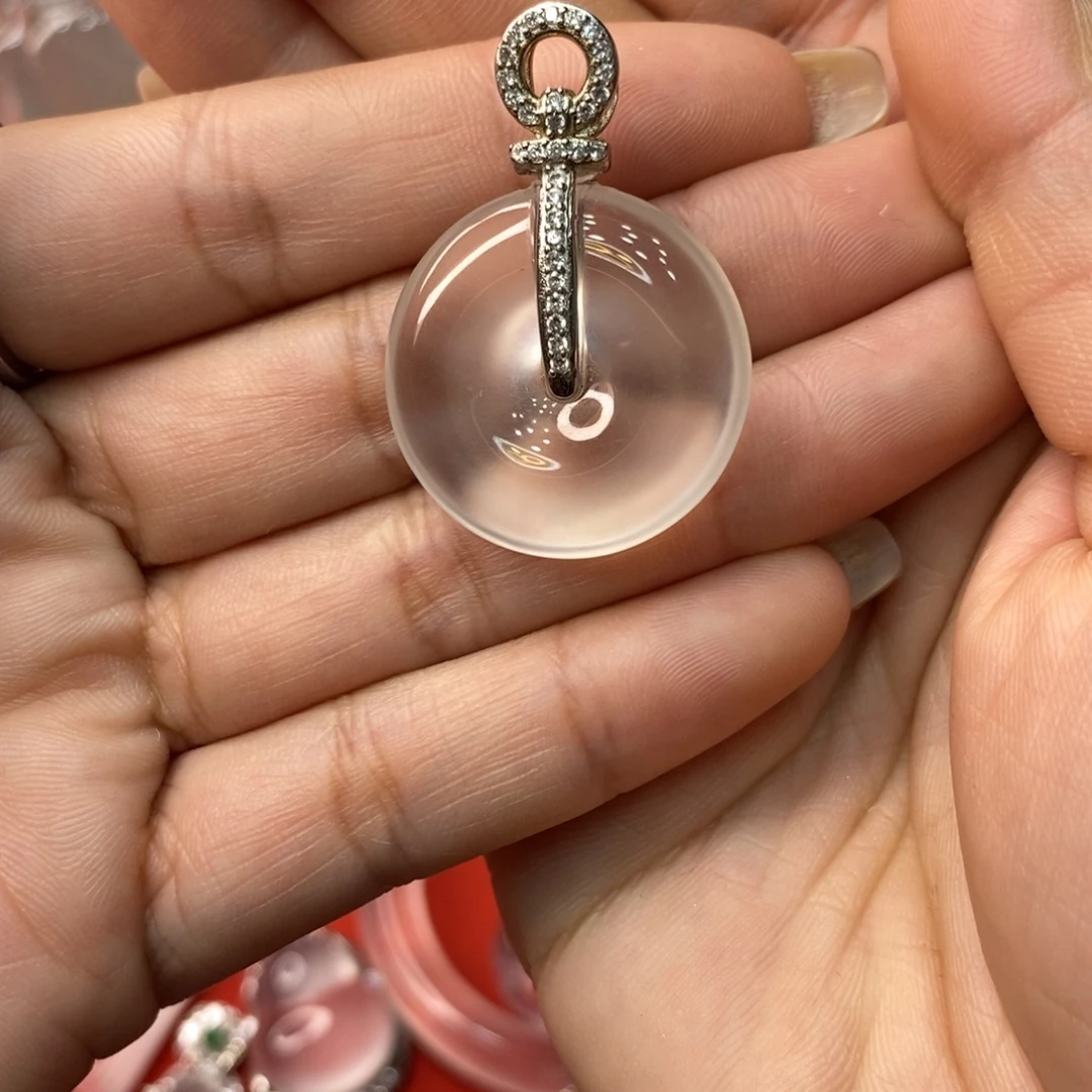 石英质玉银S925镶嵌吊坠