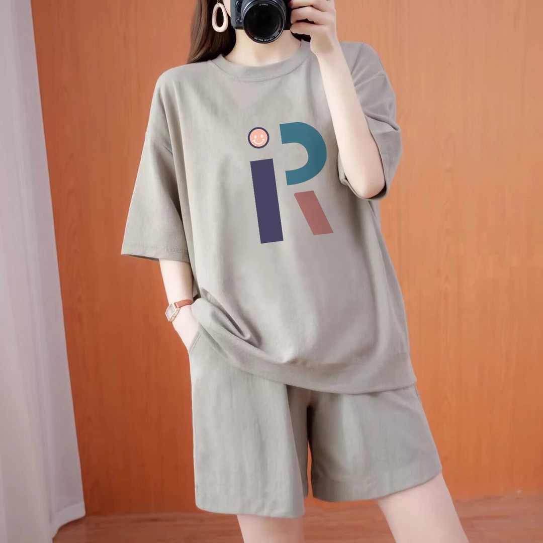 2025夏季女装新款纯棉女士运动服套装休闲时尚宽松短袖短裤两件套
