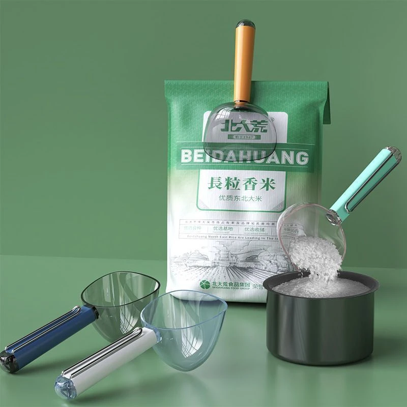 自带封口夹粮勺透明夹量勺子舀厨房家用面粉饭五谷杂粮高品质