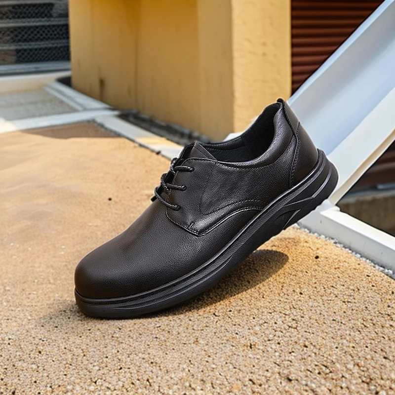 男士头层牛皮简约大方百搭系带休闲皮鞋柔软防滑耐磨黑色软底真皮