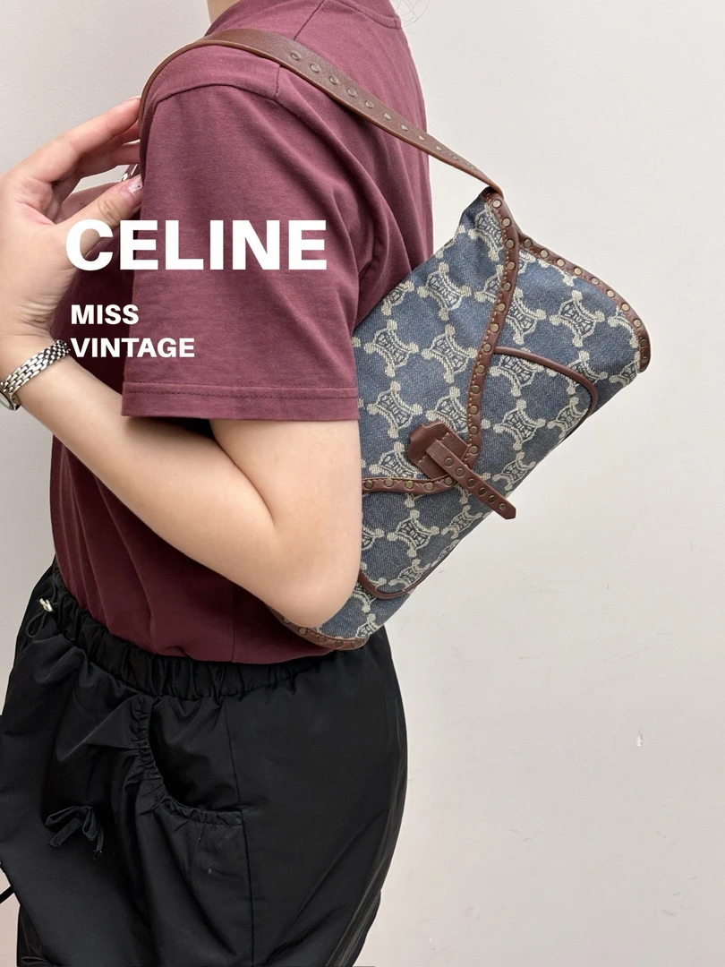 95新 Celine/思琳 觅时/凯旋门丹宁铆钉腋下包