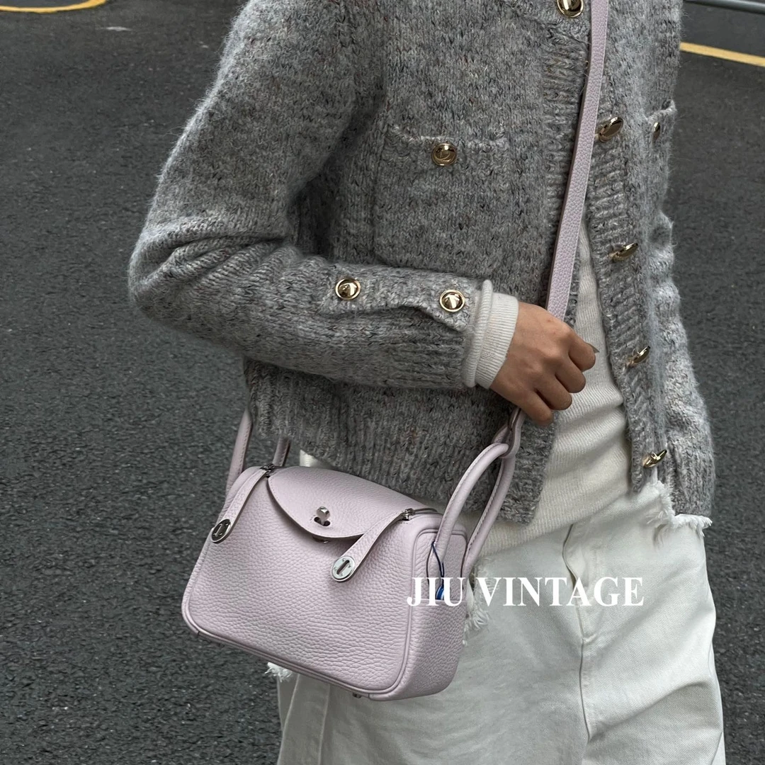 99新 Hermes/爱马仕 mini lindy梦幻紫银扣斜挎包CG15-0135