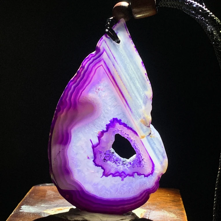 巴西玛瑙原石切片吊坠天然洞紫色毛衣链519尺寸66/40/6mm