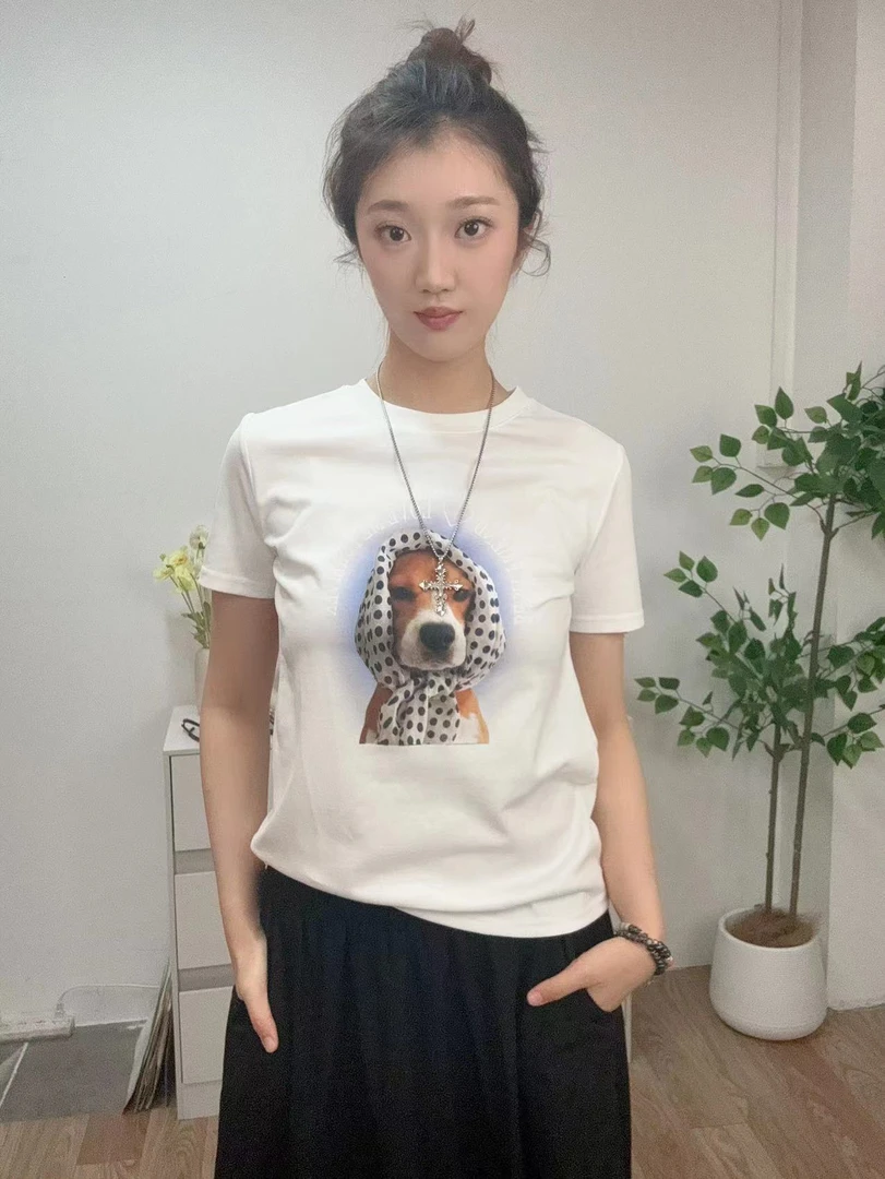 【依萍家】“头巾狗”2025新款设计师时尚休闲卡通短袖MM0126DX