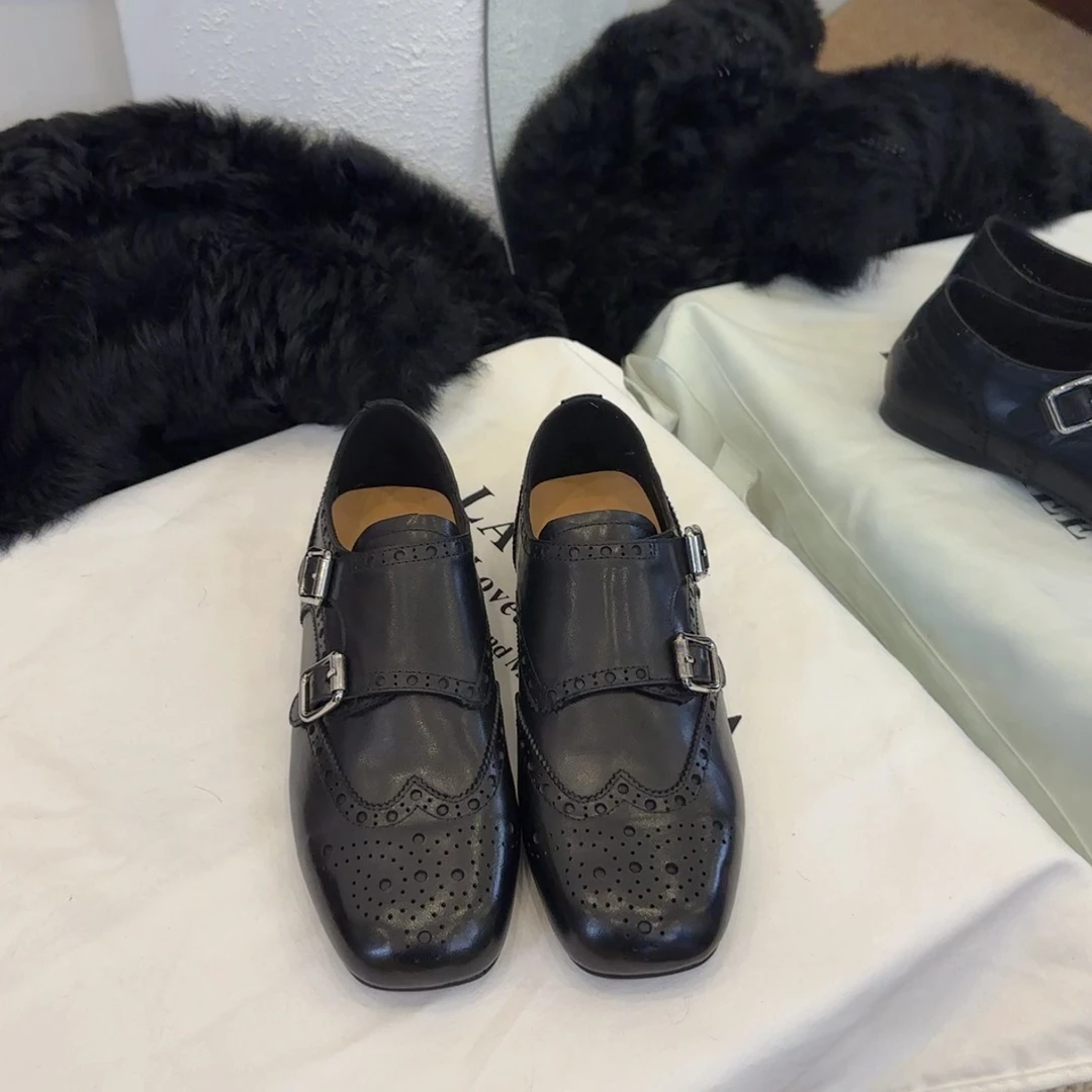 【六呈六】牛皮/2.5CM/手工雕花布洛克英伦风皮带扣小皮鞋孟克单鞋