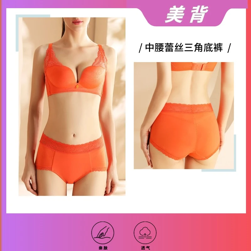 中腰蕾丝舒适透气亲肤匹马棉抗菌女士三角底裤