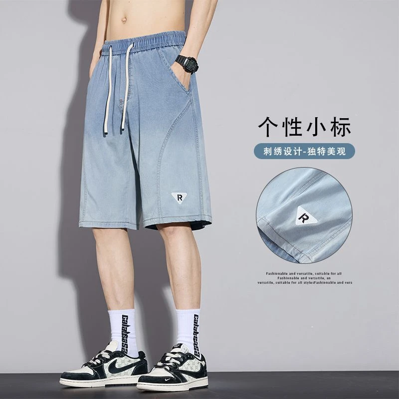 2025莱赛尔男士潮牌夏季薄款水洗牛仔短裤潮流百搭五分裤子