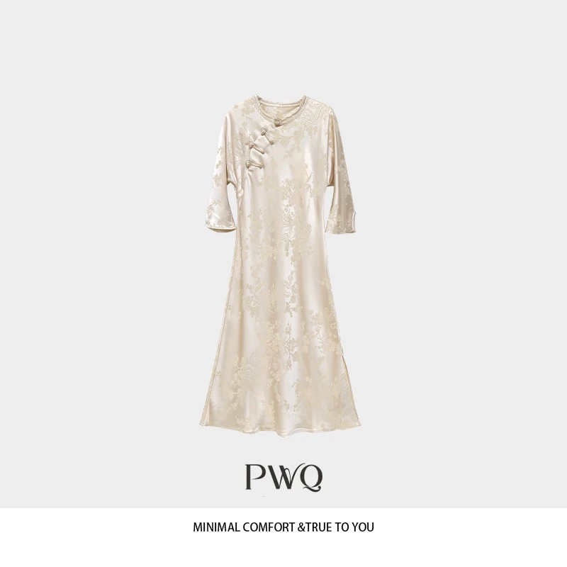 【旗开得胜】连衣裙醋酸中袖提花斜盘扣旗袍裙HJ-25515XL13