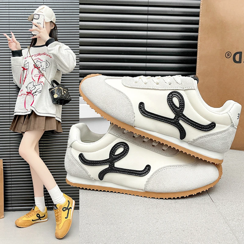 2025美式复古软底内增高黄色德训鞋女春季新款运动休闲板鞋阿甘鞋