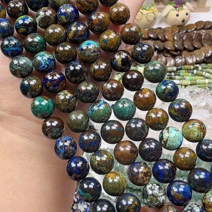 水晶珠宝半成品未镶嵌卡10蓝铜矿一条