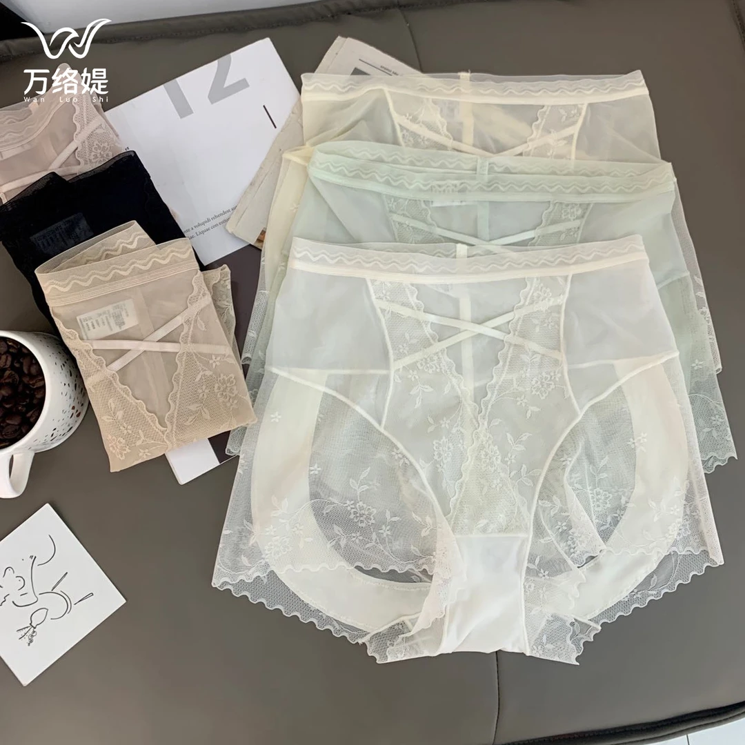 万络媞8219薄款法式透气舒适蕾丝高腰显瘦收腹内裤女士无痕底裤