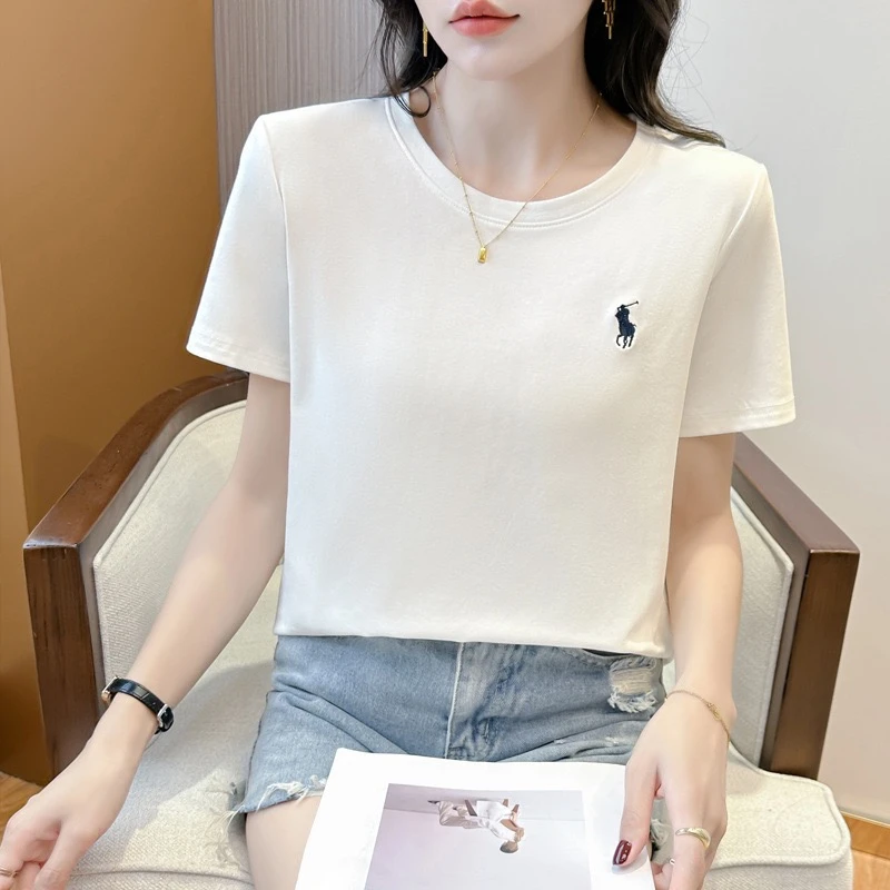 【刺绣款】圆领短袖棉T恤夏季新款百搭微胖显瘦宽松拉夫.骑士刺绣款