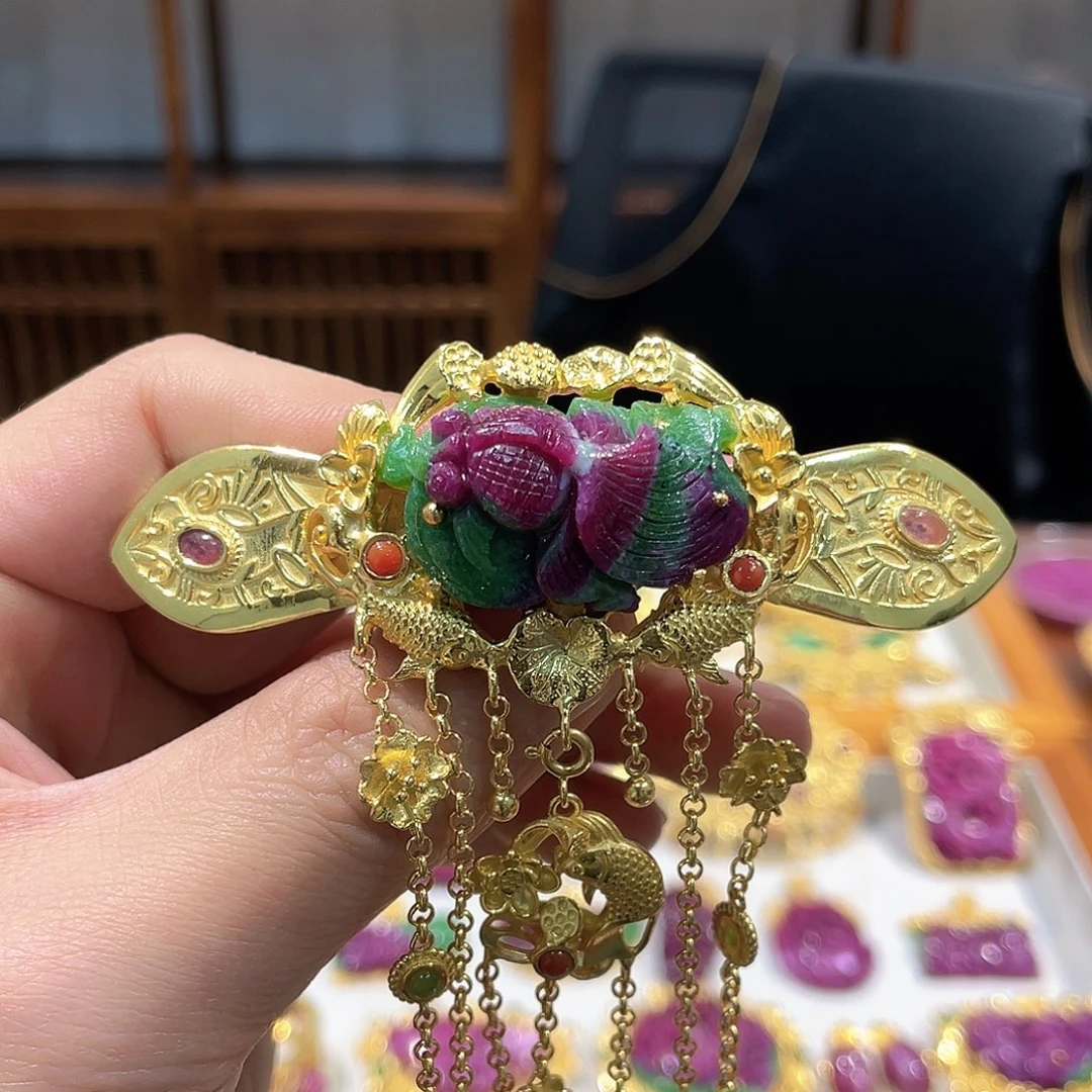 锦纶铁合金吊坠发夹红宝