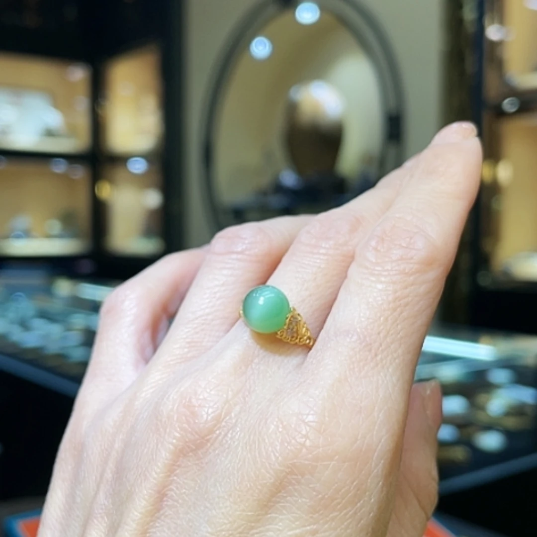 【闪购商品】和田玉戒指18K金镶嵌12#可改