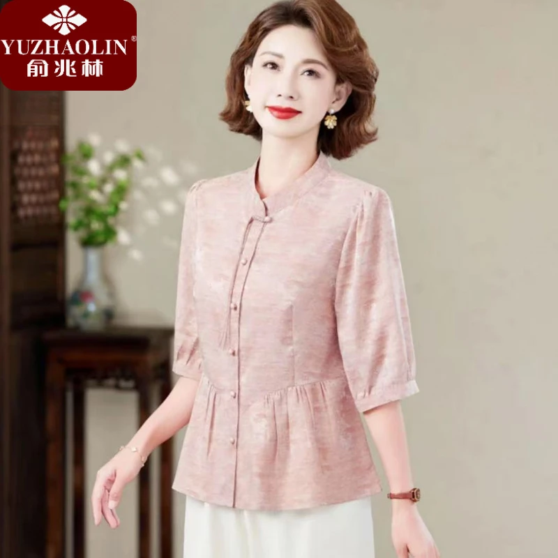 俞兆林新中式妈妈装夏季七分袖衬衫妈妈装40-50岁洋气时髦新款