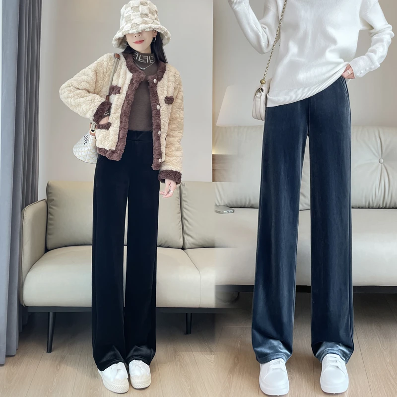 秋季百搭老钱风女装高腰金丝绒阔腿裤休闲裤子女款爆款2025新款