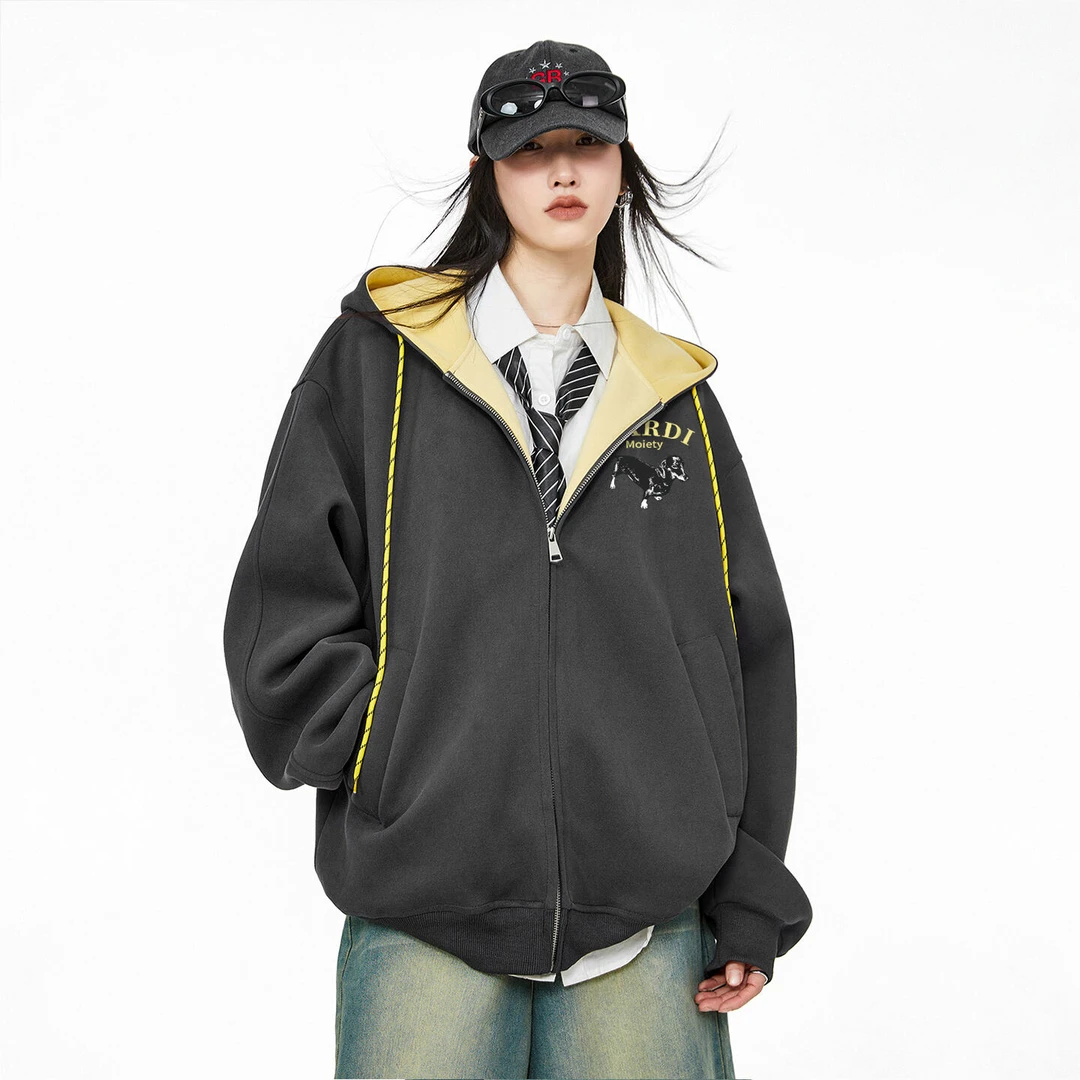 Mardi Moiety高级感腊肠狗连帽美式灰色卫衣女秋冬宽松设计感上衣