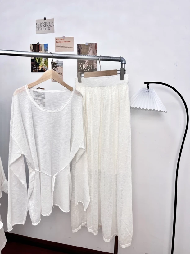 Huhu法式少女冰丝防晒白月光半裙两件套套装