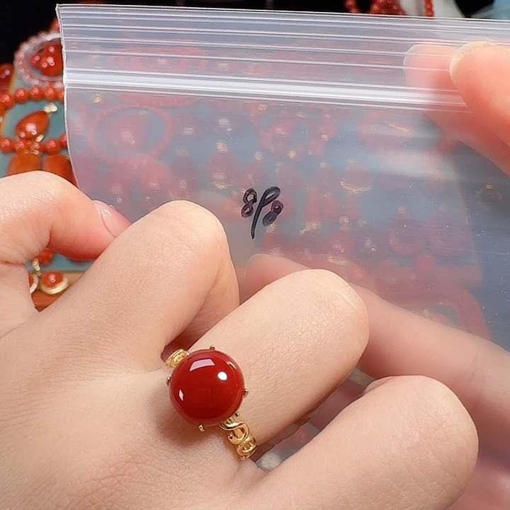 南红玛瑙银S925镶嵌戒指