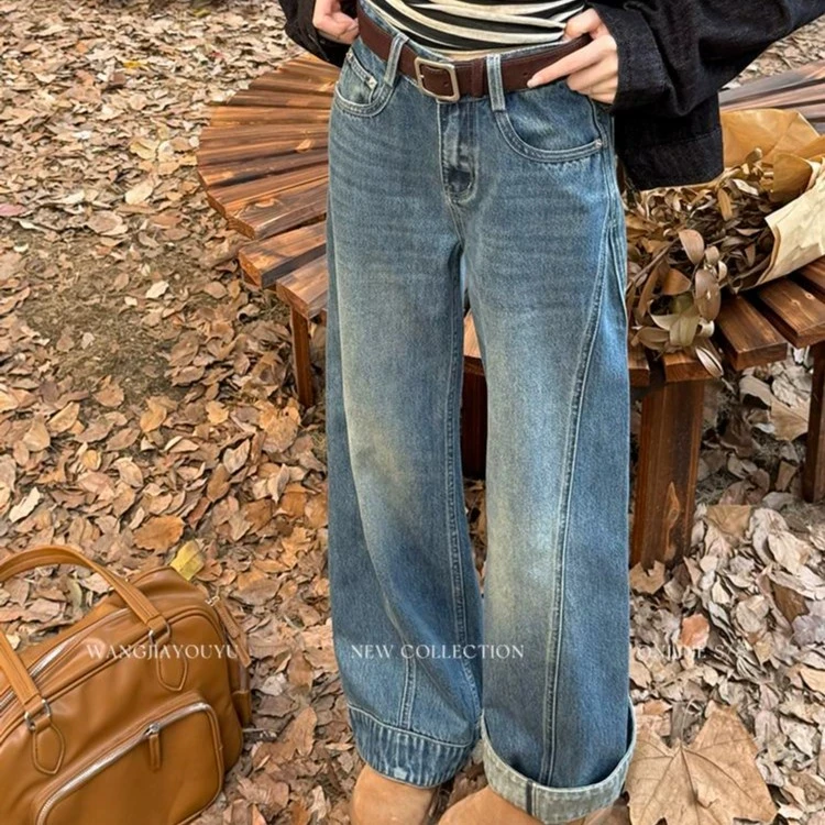 直筒阔腿牛仔裤女2025秋季爆款显瘦遮胯日常百搭