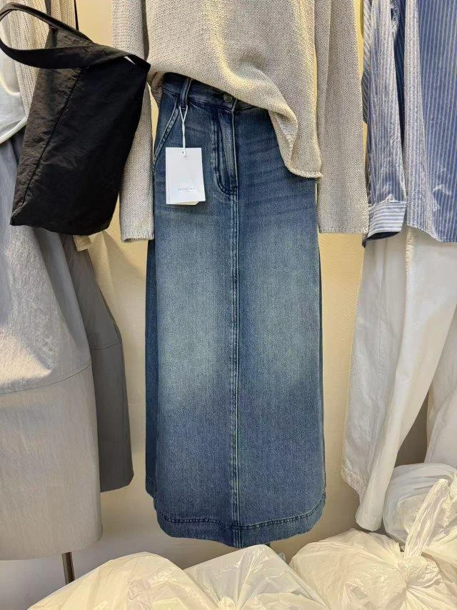 意法～后开叉牛仔半身裙79003长99