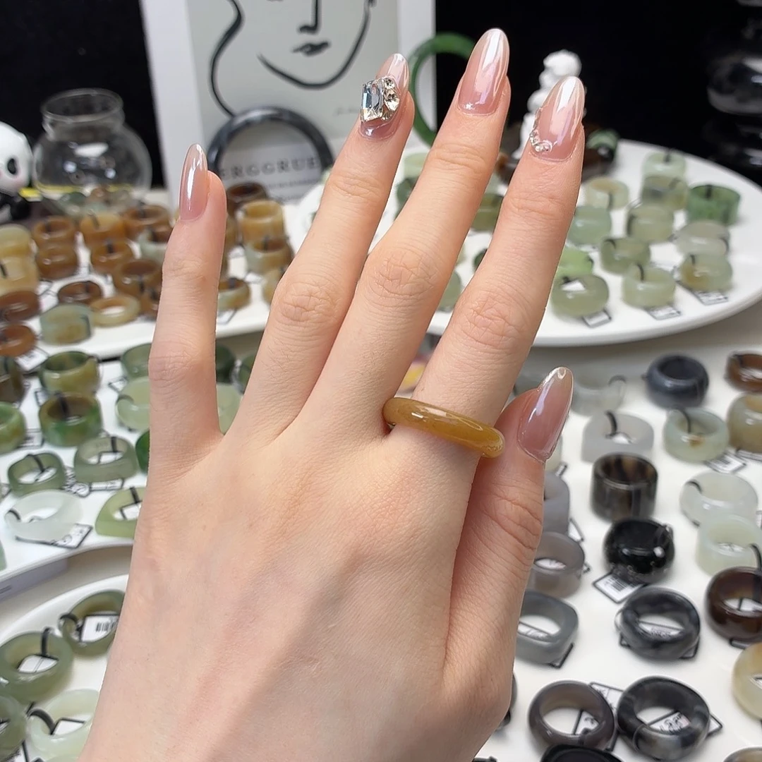 和田玉（糖玉）未镶嵌戒指z58一口糖细条18.4