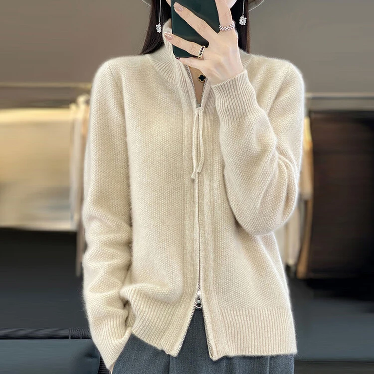 重磅爆款羊绒衫开衫宽松加厚拉链羊毛衫毛衣女纯色百搭时尚外套