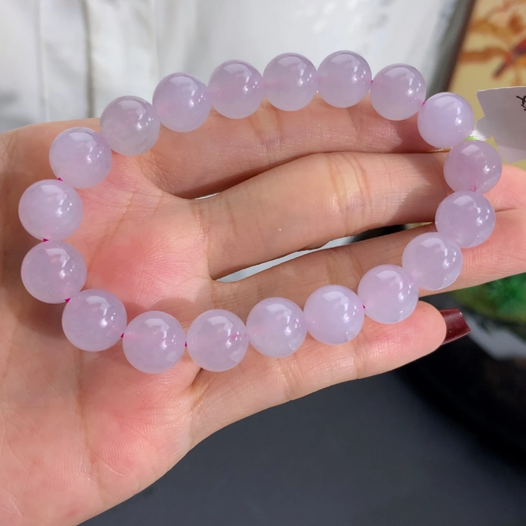 翡翠未镶嵌手串卡10冰胶淡淡粉紫手串