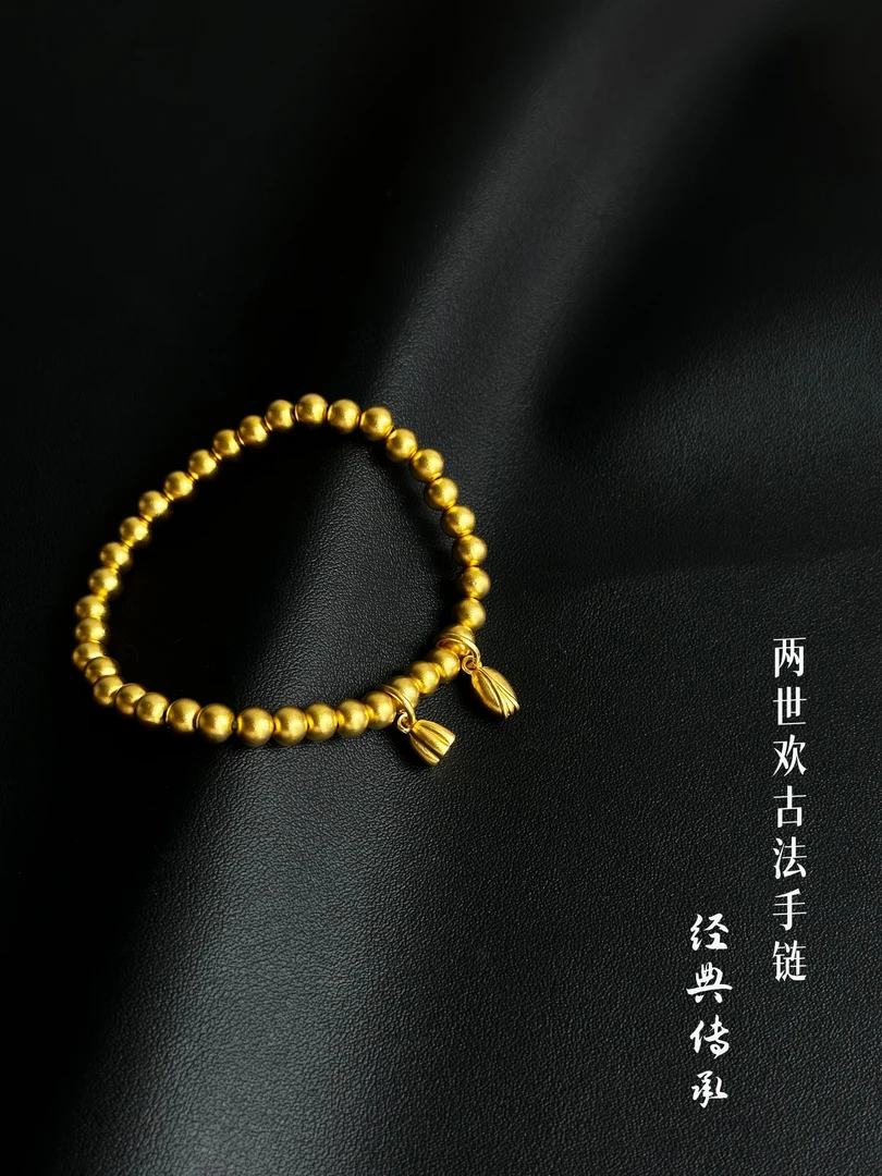 足银手链 【两世欢手链】古法磨砂5MM叠戴神器弹力绳可调节手链手串