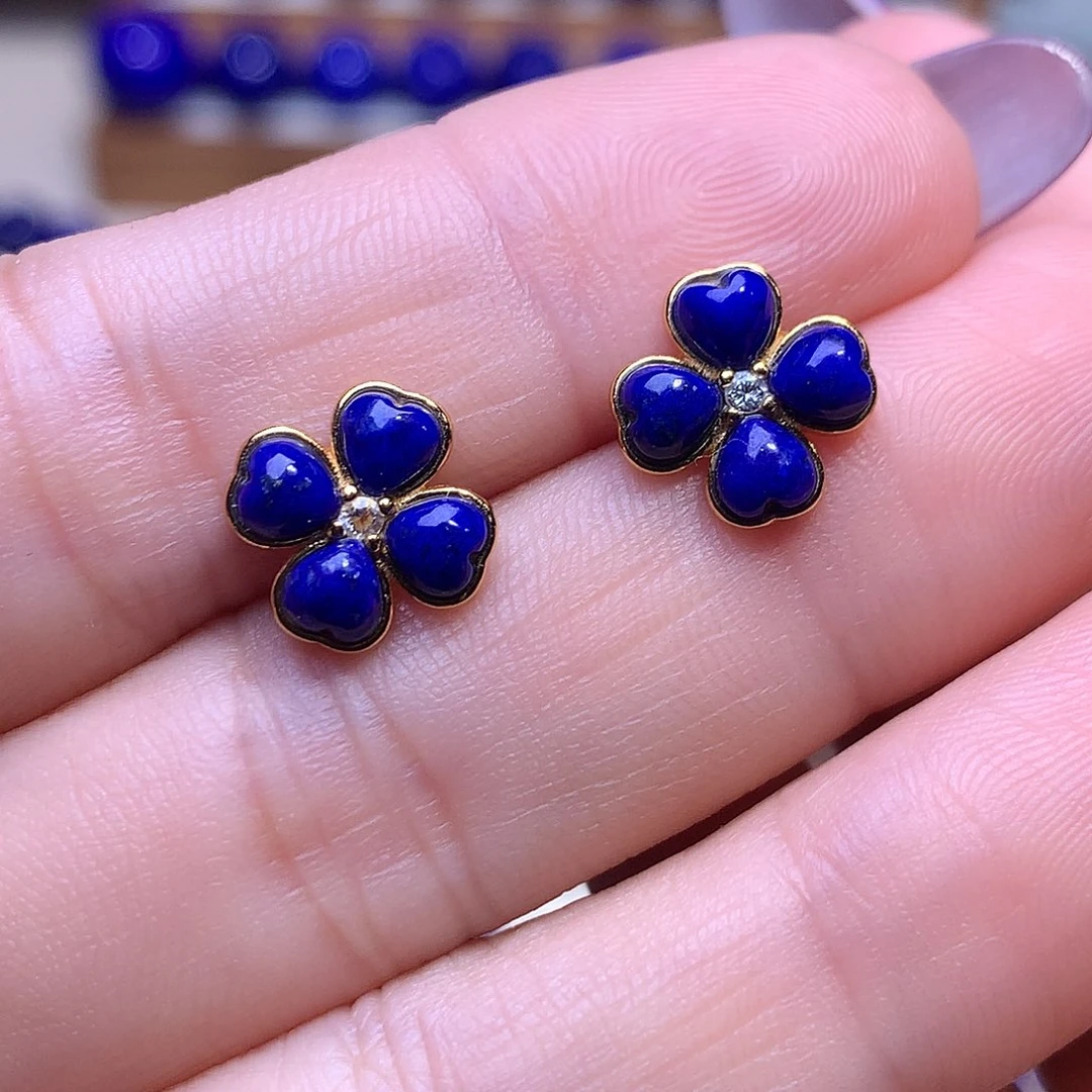 青金石银S925镶嵌耳饰11m