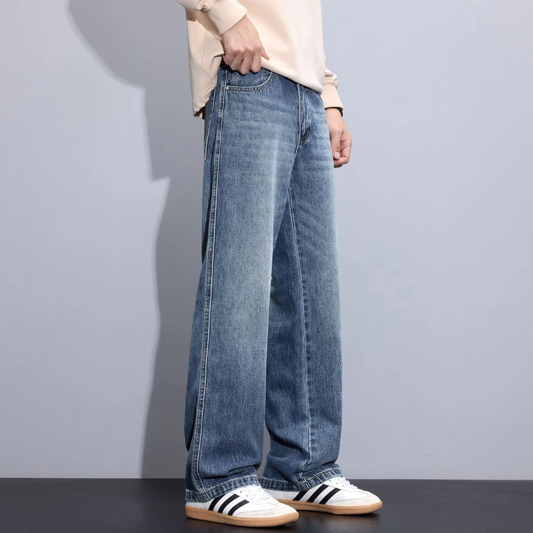 Kuvine2025秋季高街美式潮牌宽松直筒cleanfit水洗百搭牛仔裤男款