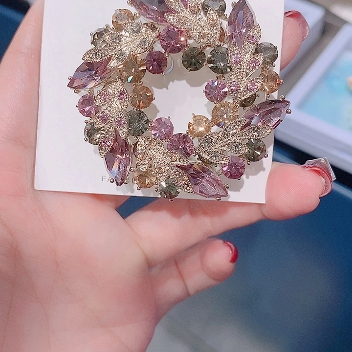 锆石铜合金紫荆花胸针大号紫色