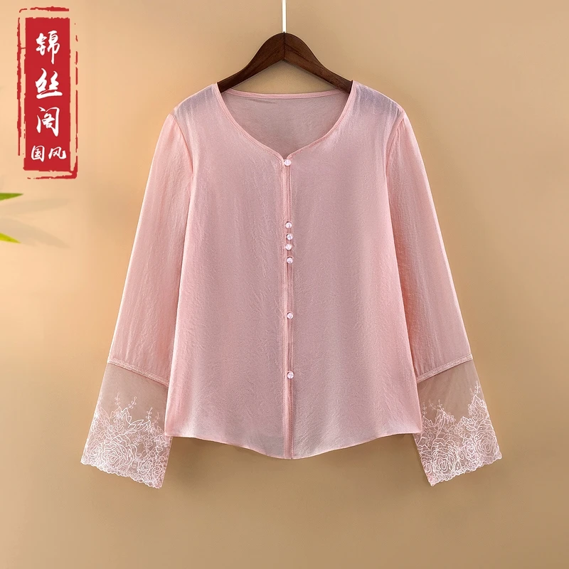 【逸嫣】夏季2025新款国风外套女装新中式宽松圆领薄款纯色气质上衣