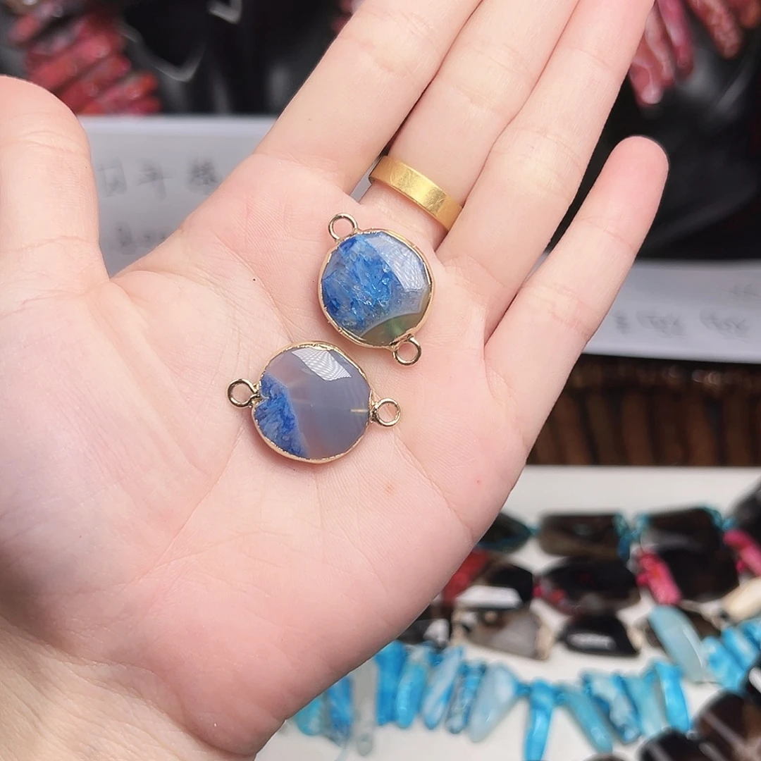 玛瑙/玉髓合金珠宝半成品h236 海蓝吊坠一颗