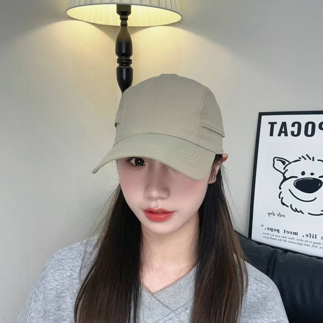 日系薄款夏季户外透气速干鸭舌帽子男女小众短帽檐纯色光板棒球帽