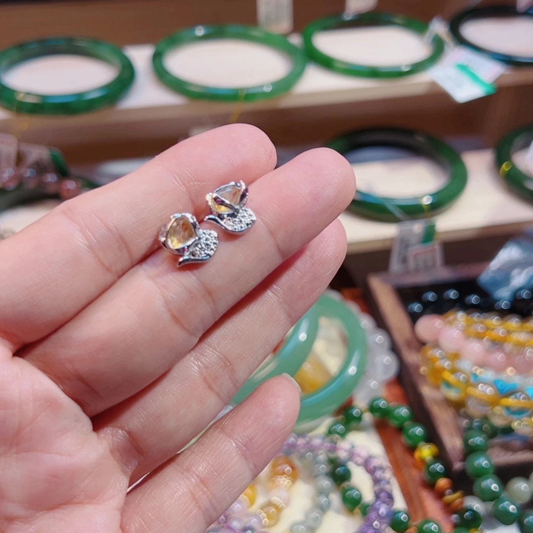 黄晶耳饰银S925镶嵌狐狐